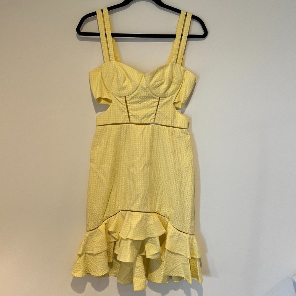 NWT Jonathan Simkhai Seersucker Gingham Yellow Cut Out Mini Dress Size 6